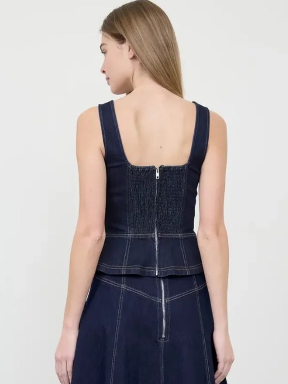 Moon River Lace-Up Detail Denim Corset Top Size XL - Picture 2 of 10